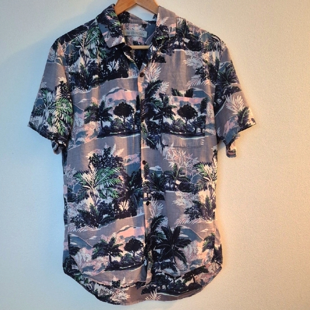 Outerknown Cotton Hemp Hawaiian Tropical Print Short Sleeve Button Down